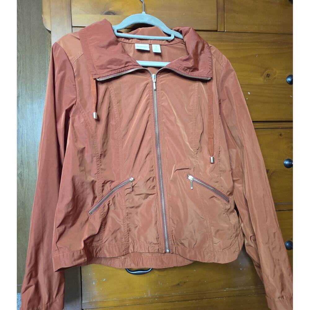 Chico's ZENERGY Jacket Size 1 Medium Orange Athleisure Sporty Full Zip Pockets